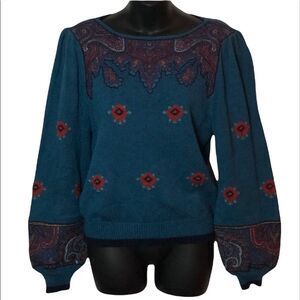 Vintage UMI Collections Anne Crimmins sweater balloon sleeves fabric embroidered